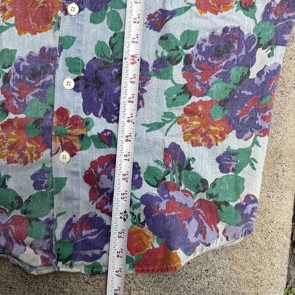 Vintage Floral Button Up Shirt Medium Oversized Denim Look Grunge 90s BONGO - Picture 6 of 7